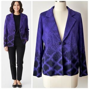 Ming Wang Purple Black Abstract Ombré Knit Cardigan Size L Chic Capsule Business